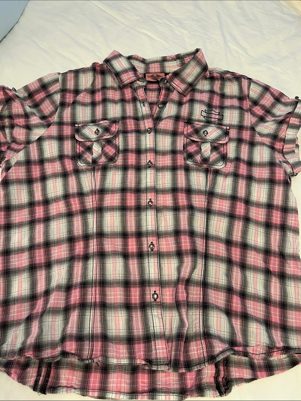 Harley-Davidson Pink and Black Plaid Button-Down Shirt